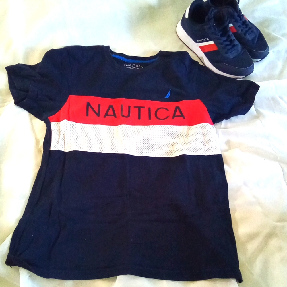Nautica Blue and Red Short Sleeve Tee & Nautica Sneakers